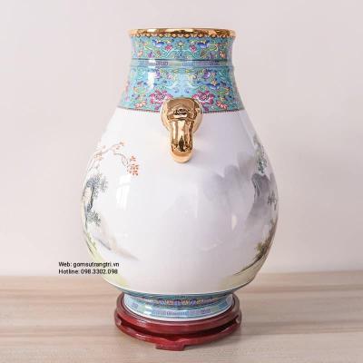 BÌNH GIỎ DÂU VIỀN VÀNG TAI VOI